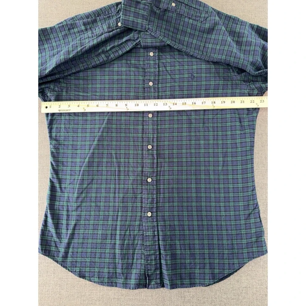 Polo Ralph Lauren Mens Blue Green Plaid Slim Fit Button-Down Shirt‎ Fits Medium